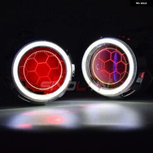 バイキセノンヘッドライト レンズ 2.5 エンジェルアイハニカム H4/H7 ヘッドライト LED デビルアイ DRL チューニング H1 WST レンズ カスタ - With Red Devil