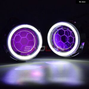 バイキセノンヘッドライト レンズ 2.5 エンジェルアイハニカム H4/H7 ヘッドライト LED デビルアイ DRL チューニング H1 WST レンズ カスタ - With Purple Devil
