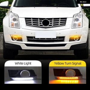 2個 LED デイタイム ランニングライト キャデラック SRX 2012-16 LED DRL 黄色ターニングライト フォグランプ カバー 付き カスタムパーツ - WHITE