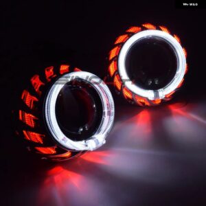 2.5インチ バイキセノンレンズヘッドライト H7 H4 プロジェクター LED エンジェルアイズ ホットホイール H1 HID ライト 自動車アクセサリー - White Red