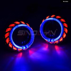 2.5インチ バイキセノンレンズヘッドライト H7 H4 プロジェクター LED エンジェルアイズ ホットホイール H1 HID ライト 自動車アクセサリー - Blue-Red