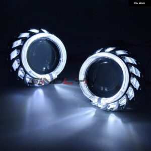 2.5インチ バイキセノンレンズヘッドライト H7 H4 プロジェクター LED エンジェルアイズ ホットホイール H1 HID ライト 自動車アクセサリー - White-White
