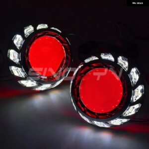 3インチ バイキセノンプロジェクタースパイラルエンジェルアイ DRL HID スーパーレンズヘッドライト レンズライト ヘッドランプ カーアクセ - White Red