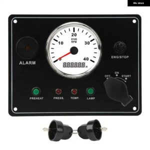 ボートダッシュ計器パネル タコメーター 多機能 4000RPM エンジン ストップスターターオンオフ水温アラーム IP67 防水 カスタムパーツ アク - 12V