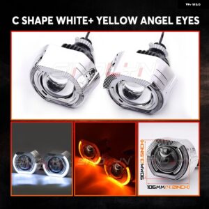 85ワット 2.5インチ BI LED プロジェクター H7 LED H4 9005 9006 エンジェルアイズ 双曲面レンズヘッドライト 12000LM 車ライト カーアクセ - C Shape WY Shrouds