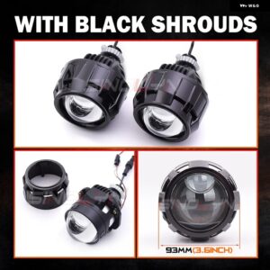 85ワット 2.5インチ BI LED プロジェクター H7 LED H4 9005 9006 エンジェルアイズ 双曲面レンズヘッドライト 12000LM 車ライト カーアクセ - With Black Shrouds