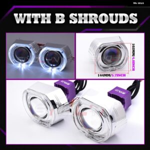 3インチ 19000LM ブルー BI LED レンズライト エンジェルアイズ ヘッドライト プロジェクター HELLA 3R LED ライト カーアクセサリー カス - With B Shrouds