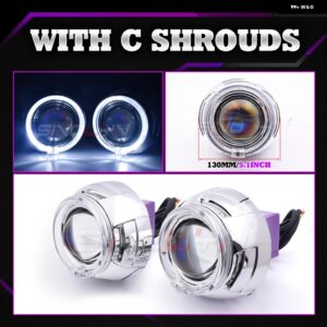 3インチ 19000LM ブルー BI LED レンズライト エンジェルアイズ ヘッドライト プロジェクター HELLA 3R LED ライト カーアクセサリー カス - With C Shrouds