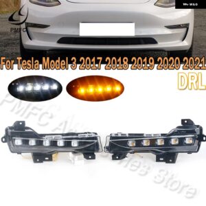1ペア TESLA モデル 3 2017 2018-2021 DRL デイタイム ランニングライト LED デイライト フォグランプ ウィンカーライト ホワイトイエロー