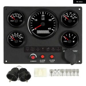 ボートマリン計器パネル 4000RPM タコメーター 燃料レベル水温油圧計電圧計 5 ダッシュゲージセット カスタムパーツ アクセサリー 交換用部 - Black Dial