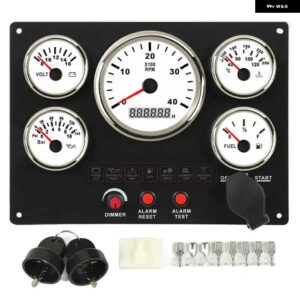 ボートマリン計器パネル 4000RPM タコメーター 燃料レベル水温油圧計電圧計 5 ダッシュゲージセット カスタムパーツ アクセサリー 交換用部 - White Dial