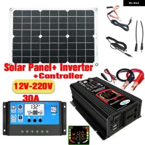 6000W カーインバーター DC 12V AC 220/110V USB 正弦波コンバーター ソーラーパネル キット あり/なし - Black Set 12V-220V