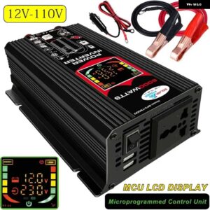 6000W カーインバーター DC 12V AC 220/110V USB 正弦波コンバーター ソーラーパネル キット あり/なし - Black 12V-110V