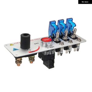 12 ボルト自動 LED トグル点火 スイッチ パネル の強力なレーシングカーエンジン スタートプッシュセットキット #294386 - Blue