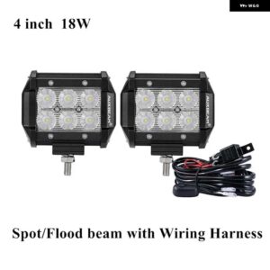 AUXBEAM 4インチ 18ワット CREE LED ワークライトバー 9-32V フラッドスポットビーム フォグランプ 用ハーネス付き トラック 車オフロード SUV ボート - Spot Beam