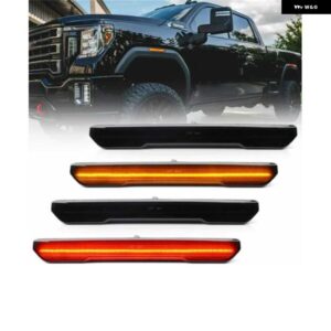 4個 車 LED フロントリア バンパー サイド マーカー ライトスモークレンズ アンバーレッド GMC シエラ 2500 3500HD 2020-23 - Smoked Amber Red