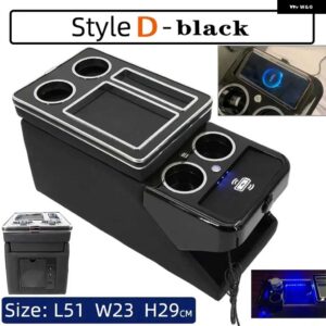 シトロエン スペースツアラー 2016-2023 フロント アームレスト ボックス 1個 USB アトモスフィア ライト付き - D Black