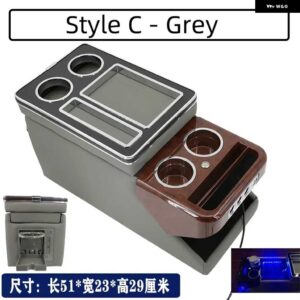 1X センターコンソール アームレスト ボックス USB カップホルダー 付きムードライト VW カラベル / マルチバン T4 T5 T6 T7 2000-2023 - C gray