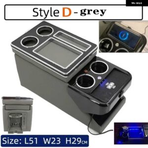 1X センターコンソール アームレスト ボックス USB カップホルダー 付きムードライト VW カラベル / マルチバン T4 T5 T6 T7 2000-2023 - D gray