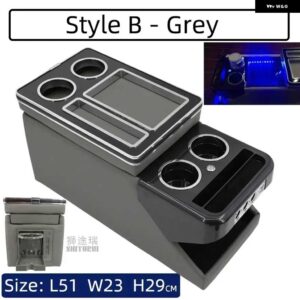 1X センターコンソール アームレスト ボックス USB カップホルダー 付きムードライト VW カラベル / マルチバン T4 T5 T6 T7 2000-2023 - B gray