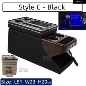 1X センターコンソール アームレスト ボックス USB カップホルダー 付きムードライト VW カラベル / マルチバン T4 T5 T6 T7 2000-2023 - C Black