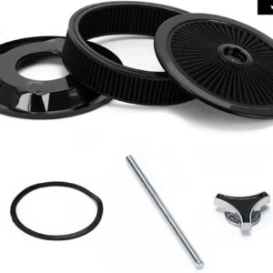 14インチ X 3インチ ラウンド ウォッシャブル トリム スーパー フロー スルー蓋 キャブレター エア クリーナー フィルター トップ アセンブリ 交換用 シボレ - black