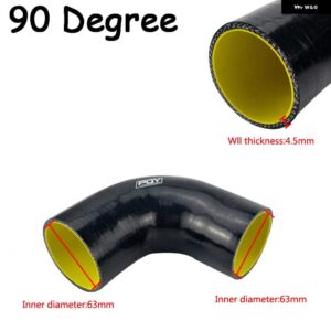 ブラック/ブルー 2.0インチ 51MM / 2.5インチ 63MM / 3インチ 76MM 45/90 度エルボシリコンホース パイプターボインテーク - 63MM BLACK 90 degree