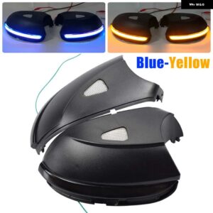 スクロール LED ダイナミック ターン シグナル ライト サイドミラー フラッシュライト リピーター ウインカー VW パサート CC B7 ビートル シロッコ ジェッ - Blue-Yellow