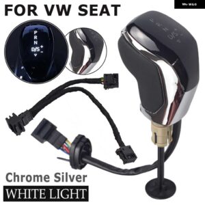 自動ギアシフトノブ VW ゴルフ MK6 MK7 パサート B7 B8 ティグアン MK2 トゥアレグ CC シロッコ シュコダ オクタビア シート LED 電子部品 - WHITE-Chrome