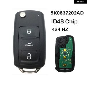 ID48 チップ 5K0837202AD/202Q 434MHZ リモートキー VW ゴルフ ティグアン アマロック ポロ パサート CC シート シュコダ MK6 オクタビア ジェッタ ビートル - 3 bottons