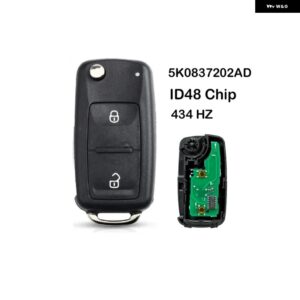 ID48 チップ 5K0837202AD/202Q 434MHZ リモートキー VW ゴルフ ティグアン アマロック ポロ パサート CC シート シュコダ MK6 オクタビア ジェッタ ビートル - 2 bottons