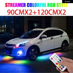 RGB LED ストリップ ミュージック リモコン ストリーマー チューブの下流れる アンダーグロー アンダーボディ システム ネオン ライト - 90x2-120x2