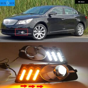 1セット バンパー ヘッドライト ビュイックラクロス デイタイム ライト 2009 2012Y LED DRL ヘッドランプ ラクロス フォグライト - White and Yellow