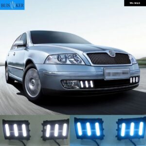 2ピース/セットカースタイリング デイライト デイタイム ランニングライト LED DRL シュコダ オクタビア A5 2007 2008 2009 防水 デイライト - White and Yellow