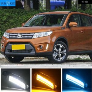 スズキ 2個 車 LED デイタイム ランニングライト DRL フォグランプ 黄色ウィンカー付き VITARA 2015-20 - WHITE