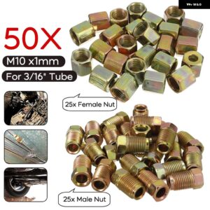 25フィート 7.62メートル ロールチューブコイル 外径3/16インチ 銅ニッケルブレーキパイプ ホース ライン 配管チューブ 防錆 16個のチューブナット付き - 50pcs Female Male