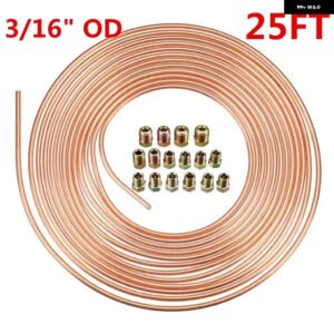 25フィート 7.62メートル ロールチューブコイル 外径3/16インチ 銅ニッケルブレーキパイプ ホース ライン 配管チューブ 防錆 16個のチューブナット付き - Type A