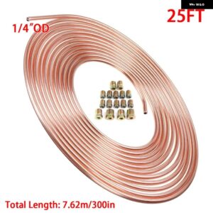 25フィート 7.62メートル ロールチューブコイル 外径3/16インチ 銅ニッケルブレーキパイプ ホース ライン 配管チューブ 防錆 16個のチューブナット付き - Type B