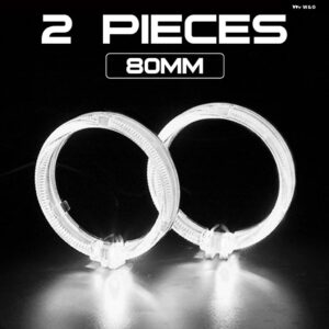 80MM LED エンジェルアイズ HID ビキセノンプロジェクターレンズ白青赤ハローリング デイタイム ランニングライト ヘッドライト レンズ - 2x 80MM White Halo