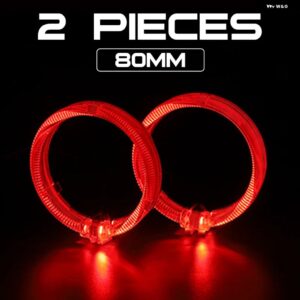 80MM LED エンジェルアイズ HID ビキセノンプロジェクターレンズ白青赤ハローリング デイタイム ランニングライト ヘッドライト レンズ - 2x 80MM Red Halo