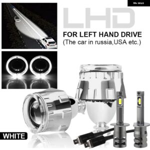 LED エンジェルアイズレンズフルキット H4 H7 ヘッドライト レンズ 2.5 HID バイキセノンプロジェクターレンズ H1 LED 電球付きカーライト - 2x Silver LHD White