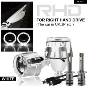 LED エンジェルアイズレンズフルキット H4 H7 ヘッドライト レンズ 2.5 HID バイキセノンプロジェクターレンズ H1 LED 電球付きカーライト - 2x Silver RHD White