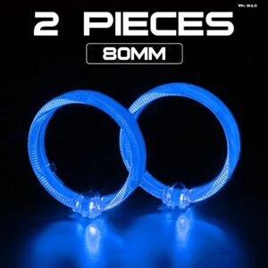 LED エンジェルアイズ 80MM デイタイム ランニングライト HALO ホワイト ブルー レッド リング HID バイキセノン プロジェクター レンズ カバー マスク - 2x 80MM Blue Halo