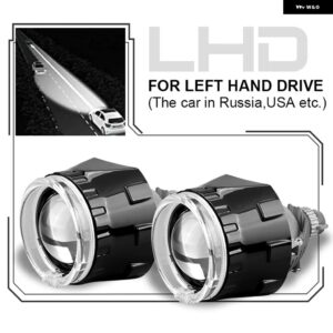 2.5インチ BI LED レンズホワイトエンジェルアイズ LED プロジェクターレンズ H4 H7 9005 HB3 9006 HB4 ヘッドライト アセンブリ ライト - 2pcs LHD Black