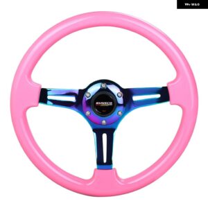 350MM 14インチステアリングホイール メッキネオクロームフレームABSステアリングホイール カーとシミュレーションPCゲーム - ABS Neo-Pink
