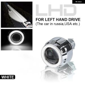 2.5インチ LED エンジェルアイズ バイキセノン プロジェクター レンズ ホワイト ブルー HALO DRL RETROH4 H7 ヘッドランプ レンズ ライト - 1pcs LHD White Halo