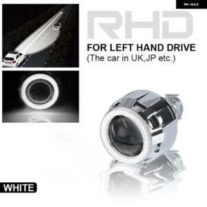 2.5インチ LED エンジェルアイズ バイキセノン プロジェクター レンズ ホワイト ブルー HALO DRL RETROH4 H7 ヘッドランプ レンズ ライト - 1pcs RHD White Halo