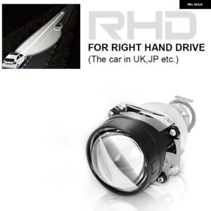 2.5インチ LED エンジェルアイズ バイキセノン プロジェクター レンズ ホワイト ブルー HALO DRL RETROH4 H7 ヘッドランプ レンズ ライト - 1xRHD without Shroud