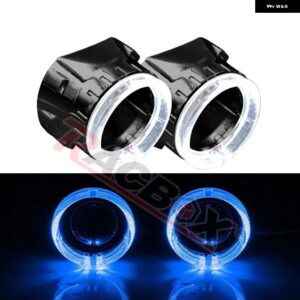LED デイタイム ランニングライト エンジェルアイリング HALO ブラックシュラウドマスク DRL 2.5インチ HID キセノン ヘッドライト - 2x Black Blue Halo