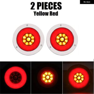 4インチ ラウンド LED テールライト 12V 24V トラックトレーラーブレーキストップライトリバースシグナルランプステンレス DRL LED ターン テールライト - 2pcs Red Yellow